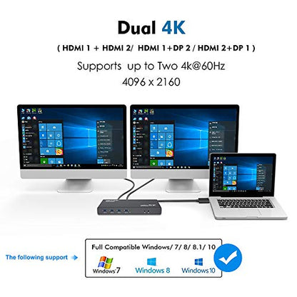 WAVLINK Universal Displaylink Docking Station Dual Monitor | 65W PD Charging for Laptop Windows/ Mac, MacBook Neo/ Air/ Pro,Dual HDMI/ DisplayPort,Gigabit Ethernet, 6 USB 3.0, Audio/Mic