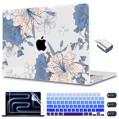 CISSOOK Compatible with MacBook Pro 14 inch Case M5 M4 M3 M2 M1 2026-2021 | A3434 A3427 A3426 A3112 A3185 A3401 A2918 A2992, 5in1 Set Anti-Scratch Hard Shell Case Keyboard Cover, Floral with Lilies - color: Floral with lilies