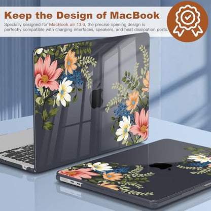 CISSOOK Compatible with MacBook Air 13 inch Case M2 M3 M4 M5 | A3449 A3240 A3113 A2681, 5in1 Set Hard Shell Case Keyboard Cover for MacBook Air 13.6 inch 2022 - 2026,Retro Flower - color: Air13.6inch-Blooming Retro Flower