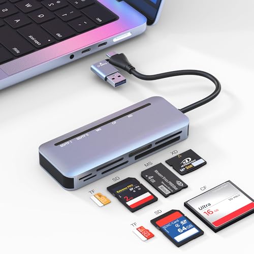 Memory Stick Pro Duo Card Reader, 7 in 1 USB-A/USB-C Multi Memory Card Reader for SD/TF/MS/XD/CF Cards, SD Card Reader for iPhone 17/16/15, Android, Camera, MacBook, Tablet, Laptop
