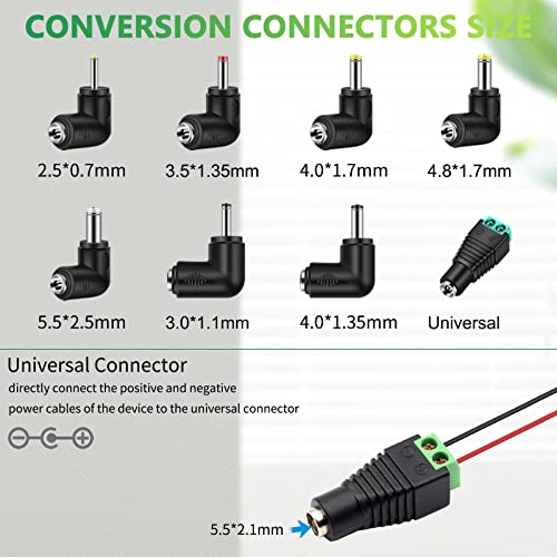 12v Car dc Charger Power Cord with 8 Connectors for Cigarette Lighter Portable DVD Player, Car DVR, GPS, Bluetooth Speakers, Breast Pump, Car Refrigerator, Air Compressor, Heating Cup
