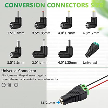 12v Car dc Charger Power Cord with 8 Connectors for Cigarette Lighter Portable DVD Player, Car DVR, GPS, Bluetooth Speakers, Breast Pump, Car Refrigerator, Air Compressor, Heating Cup