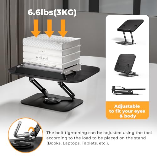 Book Stand for Reading, Adjustable Book Holder with 360° Rotating Bases, Multifunctional Display Stand for Recipe, Cookbooks, Magazines - color: Black Wood