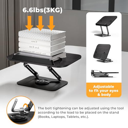 Book Stand for Reading, Adjustable Book Holder with 360° Rotating Bases, Multifunctional Display Stand for Recipe, Cookbooks, Magazines - color: Black Wood