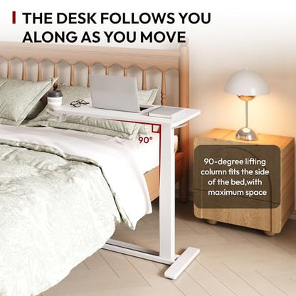 SANODESK Mobile Standing Desk with Hidden Wheels,Pneumatic Laptop Desk Rolling Computer Cart Movable Height Adjustable Small Sit Stand Desk for Home Office(31.5" W x 15.7" D,White) - color: White, size: 32x18