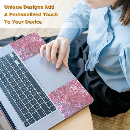 Universal Laptop Skin Sticker with 2 Wrist Pad Decals, 3-Piece Removable Vinyl Laptop Cover, Pink Glitters Waterproof Anti-Scratch, Easy-Trim Fit for 13.3" 14" 15.6" Laptops - color: Pink Glitters