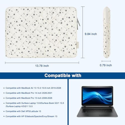 MOSISO 13-14 inch Laptop Case, 13.3 inch Puffy Laptop Sleeve, Blue&White | Compatible with MacBook Air 13.6/Pro 13/Pro 14, HP Dell ASUS Lenovo, Square Quilted Carrying Bag Cover with Small Case