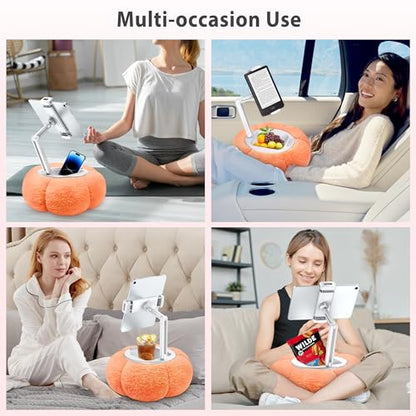 CreaDream Pumpkin Tablet Pillow Stand, Adjustable Pillow Stand for Lap Bed | Detachable Snack Bowl, Fits 4.7"-13" Kindle, Tablets, iPad, Soft Plush Fabric, for Reading and Relaxation on Bed, Couch - color: Orange
