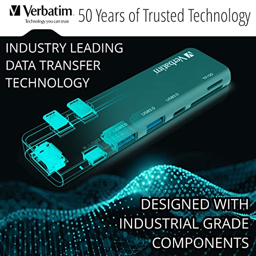 Verbatim USB C Hub for MacBook Pro - USB-C Hub with 100W Thunderbolt PD, USB 3.0 Ports, SD Card Readers, HDMI, Compact, Portable - color: 7 in 2 Hub