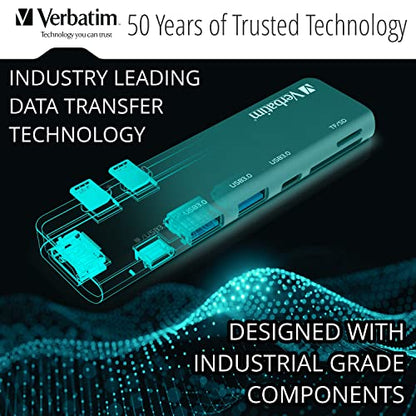 Verbatim USB C Hub for MacBook Pro - USB-C Hub with 100W Thunderbolt PD, USB 3.0 Ports, SD Card Readers, HDMI, Compact, Portable - color: 7 in 2 Hub
