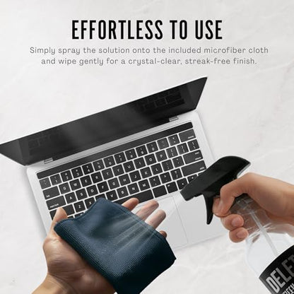 Delete Screen Cleaner Spray Kit 16oz & 2oz Bottle, 12"x12" Microfiber Cloth | Streak-Free, Safe and Gentle Cleaning Formula, Multi-Purpose for TVs, Computers, Monitors, Smart Phones, Made in USA - style: 2 Pack, 16oz and 2oz