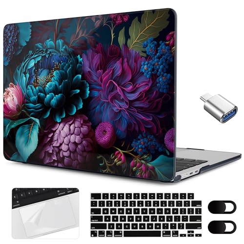 MEEgoodo Case for M5/M4/M3/M2 MacBook Air 15 inch Case 2026 2025 2024 2023, Laptop Shell Fit Model (A3448/A3241/A3114/A2941) for MacBook Air 15.3-inch, Beautiful Fantasy Flower - color: Beautiful Fantasy Flower