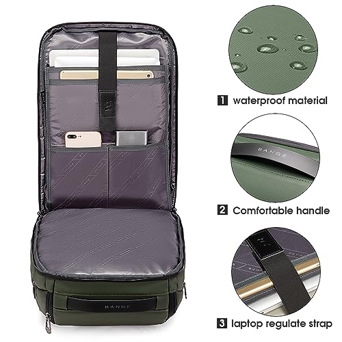 BANGE Business Smart Backpack Waterproof fit 15.6 Inch Laptop Backpack with USB Charging Port,Travel Durable Backpack - color: Green