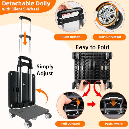 Rolling Teacher Tote Bag with Detachable Trolley, 5-Wheeled Teacher Bag with 15.6 inch Laptop Compartment& Accordion File Organizer, Multifunctional Rolling Briefcase for Teaching& Office