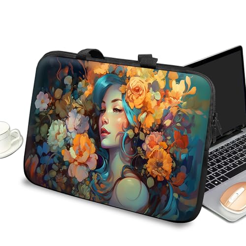 Universal Laptop Case Sleeve 10 inch with Handle and Zipper, Kids Tablet Carrying Case Messenger Bag Portable Tote Bag for 7-10 inch iPad/Notebook/eBook/Readers, Art Girl Flower - color: Art Girl Flower, size: 10 inch
