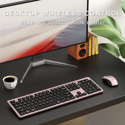 MPTOG Wireless Keyboard and Mouse Combo, Full-Size 104-Key Office Keyboard with 15 Function Keys, Numeric Keypad, Single USB Receiver, Compatible with PC and Laptop(Pink) - color: Pink