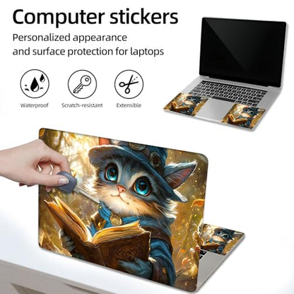 Aesthetic Laptop Skin Sticker, Little Mage Cat Reading in Woods Waterproof Vinyl Laptop Decal, Removable Bubble Free, Reusable Protective Cover for 13 14 15 15.6 Inch - color: Little Mage Cat Reading in Woods