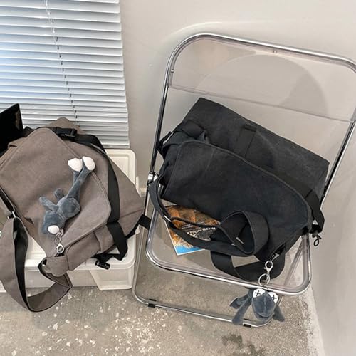 Men's canvas bag, men's and women's Japanese casual crossbody bag, men's large capacity canvas messenger bag - color: Black