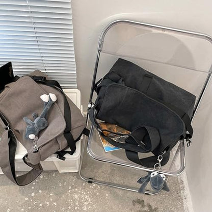 Men's canvas bag, men's and women's Japanese casual crossbody bag, men's large capacity canvas messenger bag - color: Black