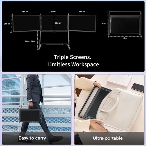 15.6'' Laptop Screen Extender Monitor Portable, Quad Monitor, Just 1 Cable for 3 Screens, FHD 1080P IPS Laptop Extender Compatible with Wins/Mac for 13.6" - 17.3" Laptops - size: 15.6"