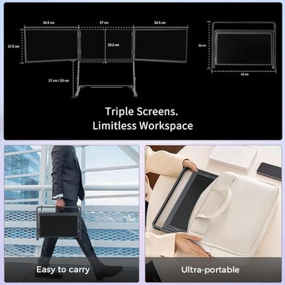 15.6'' Laptop Screen Extender Monitor Portable, Quad Monitor, Just 1 Cable for 3 Screens, FHD 1080P IPS Laptop Extender Compatible with Wins/Mac for 13.6" - 17.3" Laptops - size: 15.6"