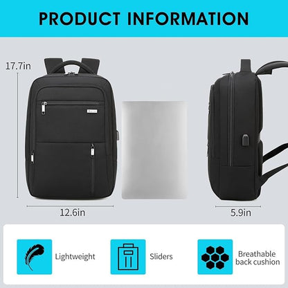 15.6 Inch Laptop Backpack for Travel Water Resistant College Backpack for Men Women Laptop Bag with USB Charging Port Business Backpack,Black
