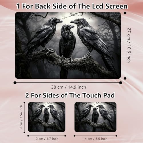 Laptop Skin Sticker Decal 12" 13" 13.3" 14" 15" 15.6",Waterproof Scratch Resistant Vinyl,Reusable Easy to Apply,for MacBook HP Dell Notebooks Netbooks Laptop,2 Wrist Pads,Black Crow Tree - color: Black Crow Tree