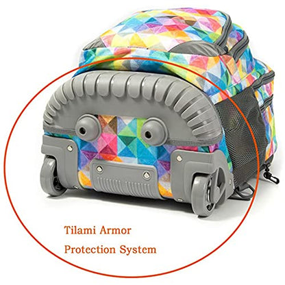 Tilami Rolling Backpack Armor Luggage School Travel Book Laptop 18 Inch Multifunction Wheeled Backpack for Kids and Students - color: Colorful Plaid