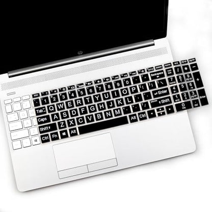 2PCS Keyboard Cover with Large Letters for HP Laptop 15.6 15-dy 15-dw 15-bw 15-bf 15-bs 15-cb 15-cc 15-cd 15-cs 15-da 15-ef Series, HP Envy 17.3 17-by 17-bs 17-ca Series - color: Large Letters Black+Clear