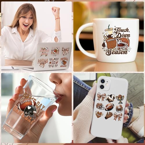 Rngmsi 20 Sheets Football Bow UV DTF Cup Wrap, Cold UV DTF Transfer Sticker | Sports Brown Mama Uvdtf Stickers, Waterproof, Rub on Transfer Decals, for DIY 16 oz Glass Cups Water Bottle Mug Crafts - style: Football Bow