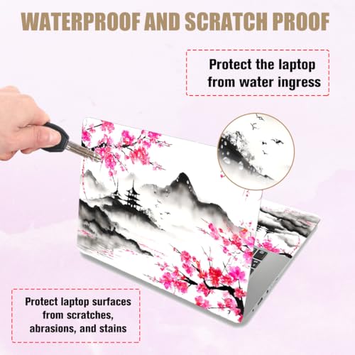 PLIGREAT Ink Cherry Blossom Laptop Skin Sticker Decal Universal Size Fits 12" 13" 13.3" 14" 15 Inch Laptop Removable Waterproof Notebook Aesthetic Decals PC Protector Cover Sticker