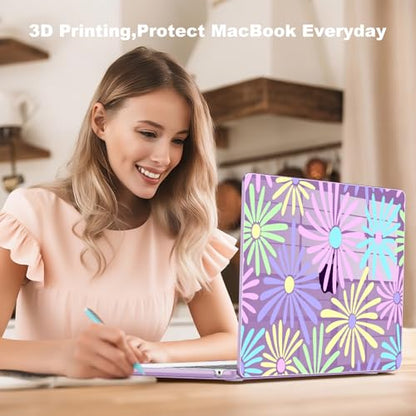 Teryeefi Hard Shell for MacBook Air 13 inch M4 M3 M2 Fit Model A3240/A3113/A2681, Clear Purple Protective Case with Keyboard Cover Trackpad Film for 2022-2025 MacBook Air 13.6, Cute Flowers 133 - color: Cute Flowers 133