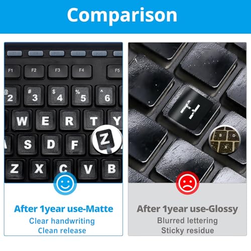 English Keyboard Stickers [5 in 1],Full Size Big Letter Keyboard Stickers with White Font on Black Background Universal for Laptop Desktop Computer, Matte Stickers with Enter & Number Keys - color: Full Size Big Font White Letters-2