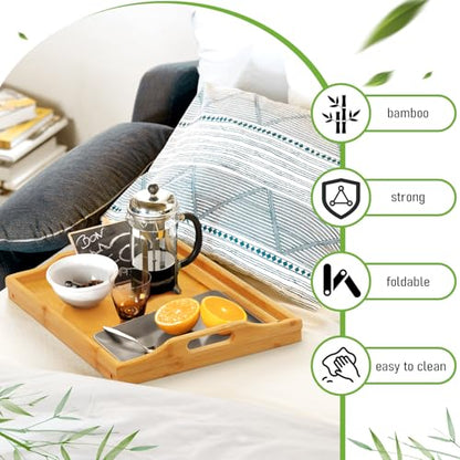 Bed Tray Table Breakfast Trays Serving Tray Bamboo Bed Laptap Floding Legs with Handles and Phone Holders - style: 1 pack