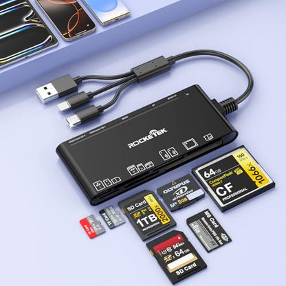 USB-C/USB3.0/Lightning Multi Card Reader Hub for SD,CF,Micro SD,XD,MS Cards | 5Gbps High-Speed Transfer Reader Adapter,Plug&Play,Compatible with iPhone/Samsung/Windows/Mac/Linux for Photographer,Vlogger