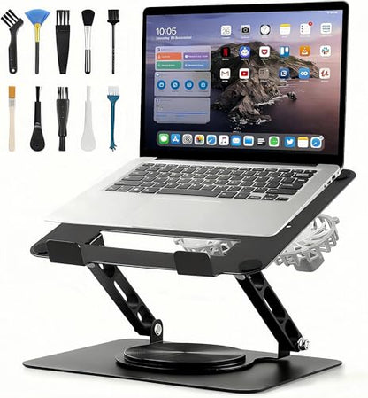 Laptop Cooling Stand with 2 Detachable Fans, 360° Rotating Adjustable Laptop Stand, Carbon Steel Ergonomic Laptop Riser, Anti-Slip Base for 10-17.3" Notebook MacBook, Office Home Gaming - color: Black