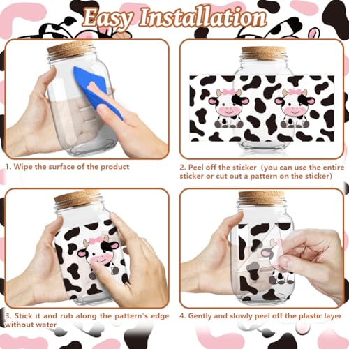 Cow UV DTF Cup Wraps, 10 Sheets Transfer Sticker | Waterproof UV DTF Stickers, Custom Vinyl Decals for 16oz Coffee Cups Tumblers Bottles Mugs, DIY Gifts & Crafts - style: Cow
