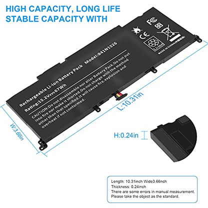 67Wh B41N1526 Laptop Battery for Asus FX502VM FX60VM FX502VM-AS73 FX502VM-FY361T GL502 GL502V GL502VT GL502VT-1A ROG Strix S5 S5V S5VM S5VT6700 GL502VT-DS74 GL502VM-FY039T 4ICP/60/80 0B200-01940000 - size: 10.31*3.66*0.24inch B41N1526