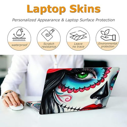 Universal Laptop Skin Sticker with 2 Wrist Pad Decals, 3-Piece Removable Vinyl Laptop Cover, Sugar Girl Skull Waterproof Anti-Scratch, Easy-Trim Fit for 13.3" 14" 15.6" Laptops - color: Sugar Girl Skull