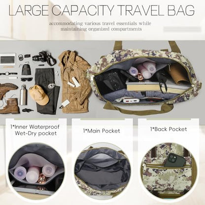 VOOWO Duffel Bag with Wheels - Rolling Foldable Expandable Duffle Bag with Wheels for Travel, Rolling Luggage Carry On Bag with Wheels, Large Rolling Backpack Weekend Bags for Men Women (Camouflage) - color: Camouflage