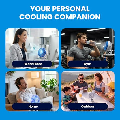 Spark Innovators Go Fan Blue Steel Portable Desk Fan with Cooling Plate, Cordless & Rechargeable – 360° Oscillating with Active Cooling Technology, USB Charging, for Home, Outdoor Camping & Travel