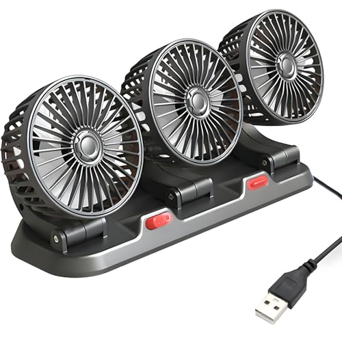 Triple-Head USB Car Fan, 5V Portable Air Circulator Fan with 360° Rotation & Quiet Motor, Small Desk Fan for Car Truck RV Boat Home Office, Plug & Play USB Powered Cooling Fan - color: Tree-5V