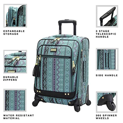Steve Madden Designer-Gepckkollektion Leichter Softside-Koffer fr Damen und Herren strapazierfhige 50,8 cm groe Tragetasche mit 4 rollenden Spinner-Rdern, Legends Turquoise, 20in, Carry on Bag With - color: Legends Turquoise, size: 20 inches