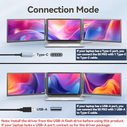 KEFEYA 15.6" Laptop Screen Extender, 1 Cable Connect, Triple Laptop Monitor Extender with Magnetic Power Bank, 1080P FHD Monitor for Laptop, Compatible with Mac, Windows, Android for 13-17" Laptops