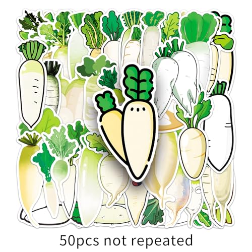 50 Pcs White Radish Stickers - Cute Kawaii Style Vegetable Decals for Journal, Kitchen, Laptop - Unique Funny Foodie Sticker Pack(White Radish) - color: White Radish