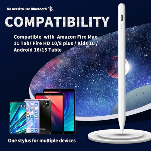 Stylus Pen Android for AMZ Tablet HD 10/Max 11 Compatible with Samsung/Lenovo,Accurate， Push-Button Switch On/Off,Long Battery Life+2Tips(NW White) - color: NW White