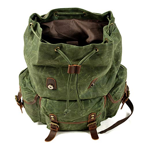 WUDON Leather Backpack for Men, Waxed Canvas Shoulder Rucksack Carry-On Travel Backpack - color: Grey-regular