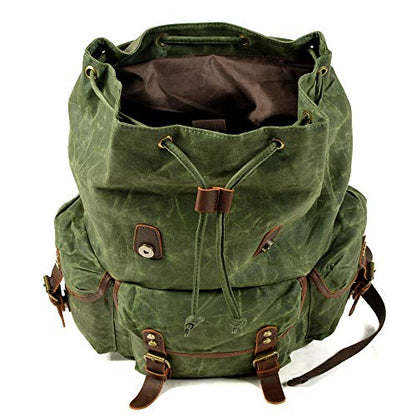WUDON Leather Backpack for Men, Waxed Canvas Shoulder Rucksack Carry-On Travel Backpack - color: Grey-regular