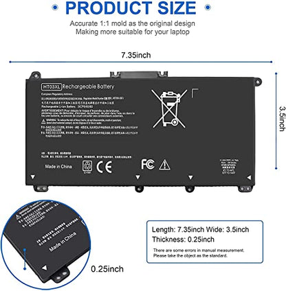 HT03XL Battery for HP Laptop Battery L11119-855 HP Battery for HP 17-by 17-CA 15-DA 15-DB 15-DW 15-CS 15-DY 14-CE 14-CF 14-DF 14-DH 14-DQ 15-CS0053CL 15-DW0033NR 15-DA0014DX 17-BY0061ST HT03041XL - size: 7.35 x 3.5 x 0.25 inches HTO3XL BATTERY