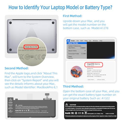 A1278 Battery Replacement, A1322 Battery for MacBook Pro 13 Inch (Mid 2012 2010 2009 Early 2011 Late 2011) Improved Capacity 10.95V 6000mAh 65.5Wh (A1278 A1322 Battery & Tool Set)